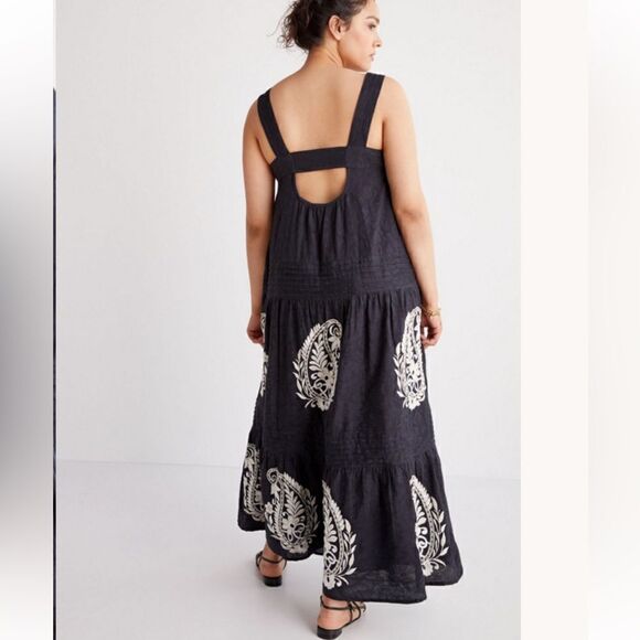 Anthropologie Felicity Embroidered Maxi Dress Women’s Size Small Black/Ivory - Picture 3 of 14